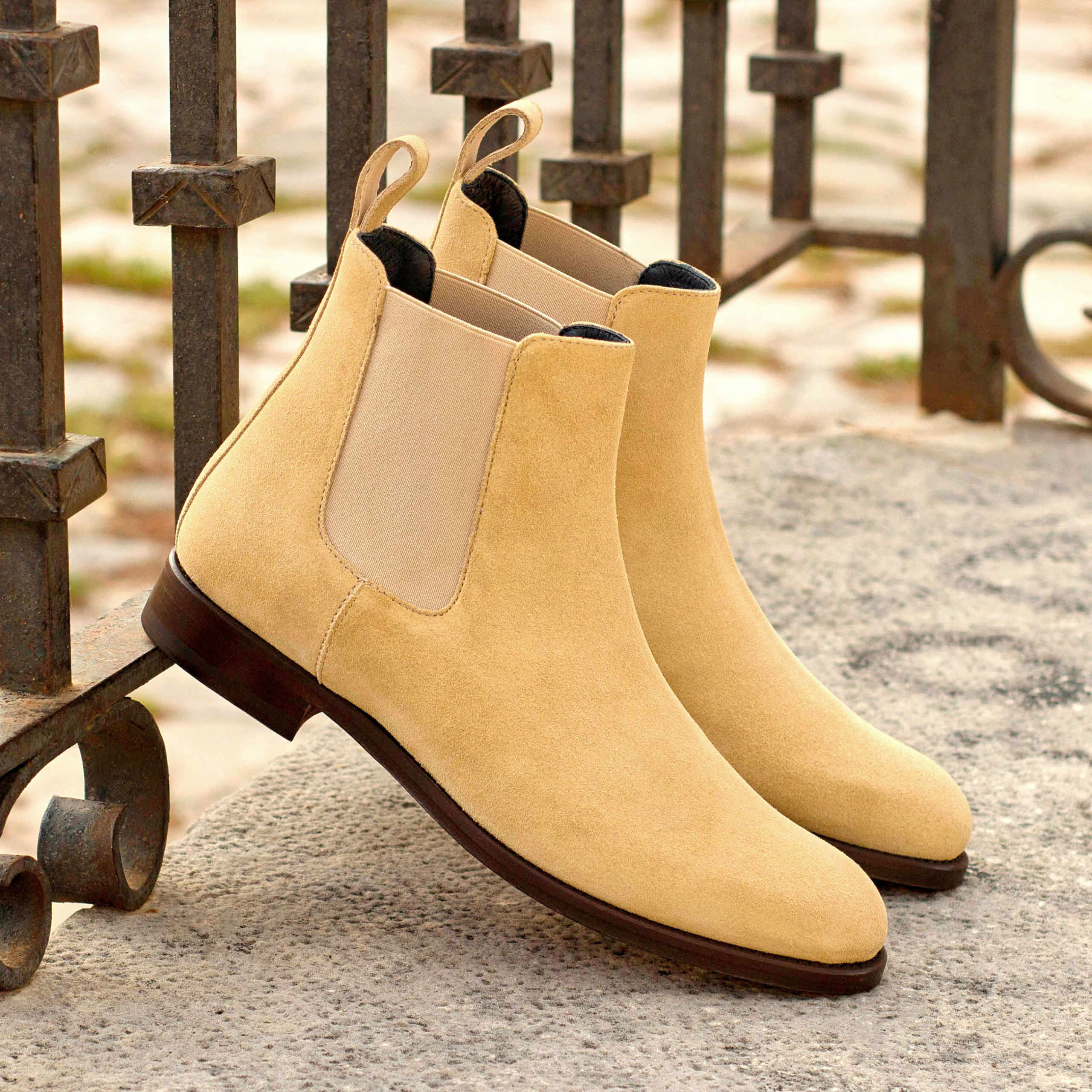 sand color chelsea boots